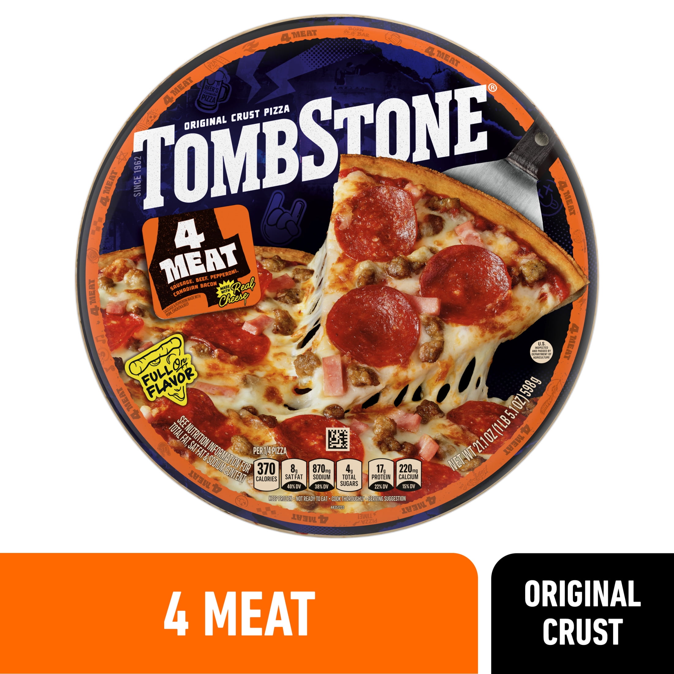 Tombstone Four Meat, Original Thin Crust Pizza with Zesty TomatoSauce, 21.1 oz (Frozen)