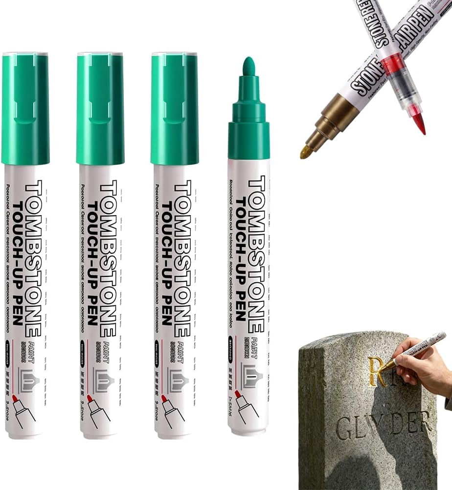 Tombstone Marker Pen For Restoring Faded Grave Inscriptions,4 Pack Waterproof Permanent Oil Based Paint Marker Pens- Metallic, Quick Drying Marker for Metal, Rock, Wood, Plastic, Glass, Rubber