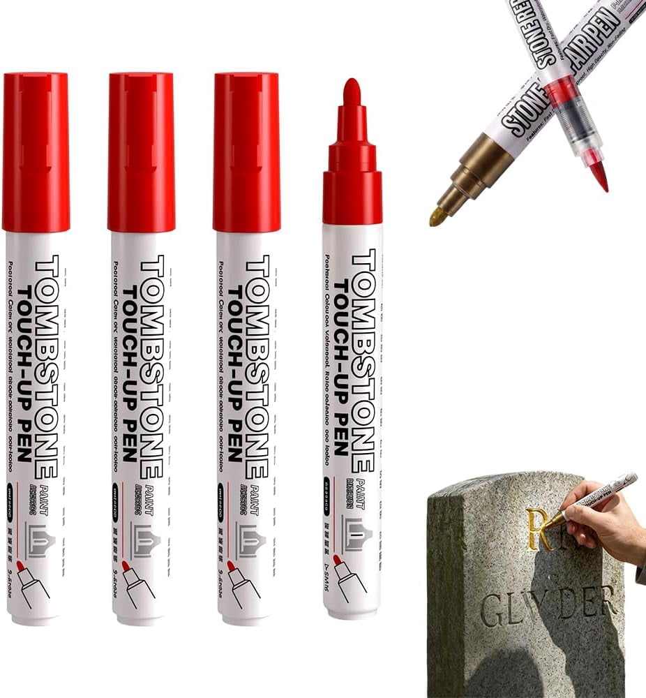Tombstone Marker Pen For Restoring Faded Grave Inscriptions,4 Pack Waterproof Permanent Oil Based Paint Marker Pens- Metallic, Quick Drying Marker for Metal, Rock, Wood, Plastic, Glass, Rubber