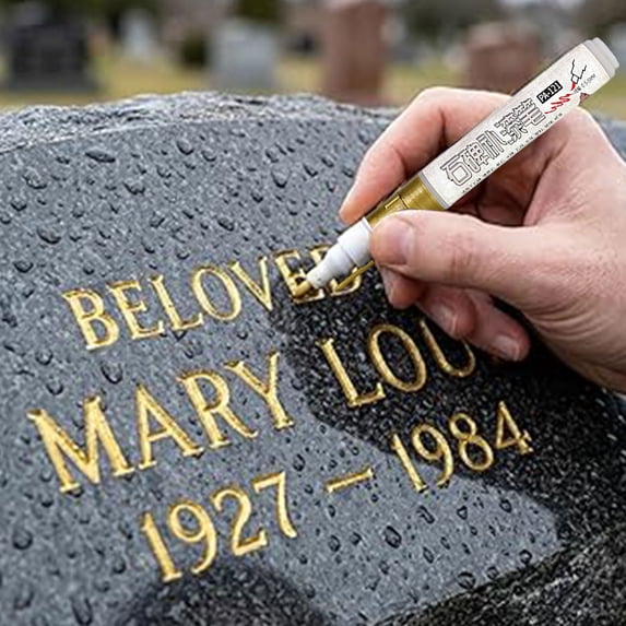 Tombstone Marker Pen, Waterproof Stone Touch Up Pen for Headstone Inscription Restoration, Strong Coverage Paint Pens for Gravestone Lettering and Memorial Inscriptions (Gold)
