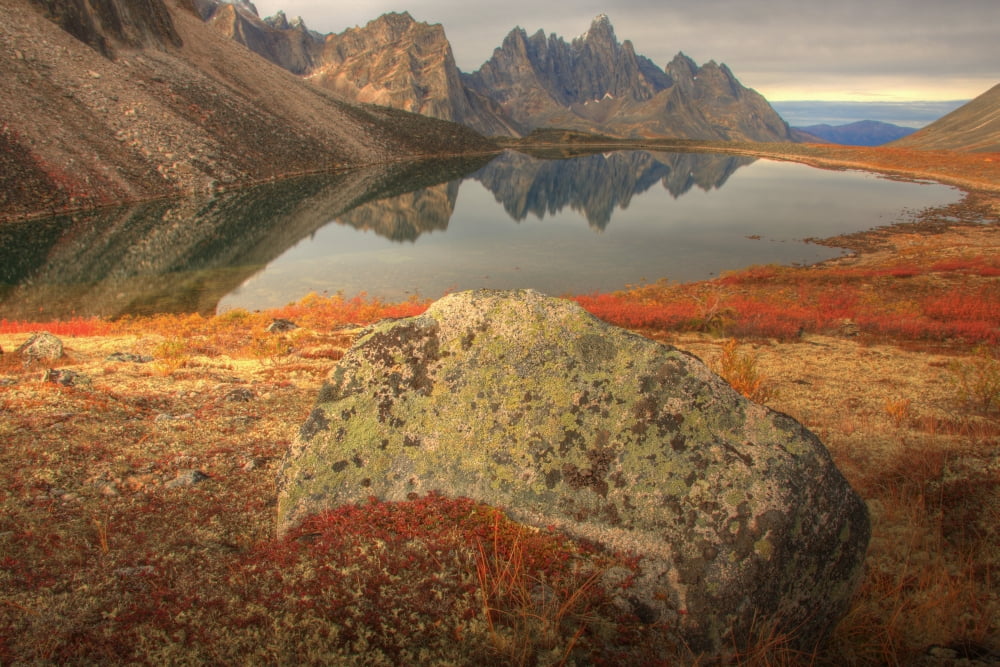 Tombstone Mountain Reflected In Talus Lake In Autumn Tombstone Territorial Park Yukon Canvas Art - Robert Postma Design Pics (18 x 12)