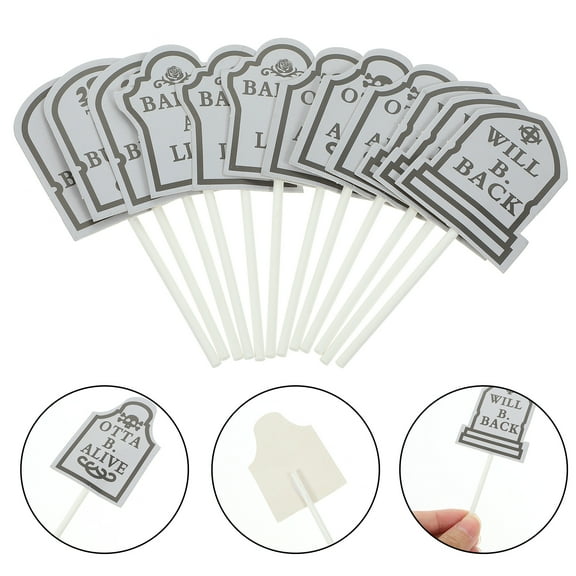 LIOOBO Tombstone Cake Toppers, Dark Grey, Horror Design, Perfect for Christmas, 24Pcs