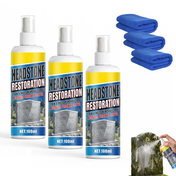 Tombstone Restoration and Cleaning Spray (100ml) — Bio-based cleaner for granite and marble tombstones and cemetery monuments.