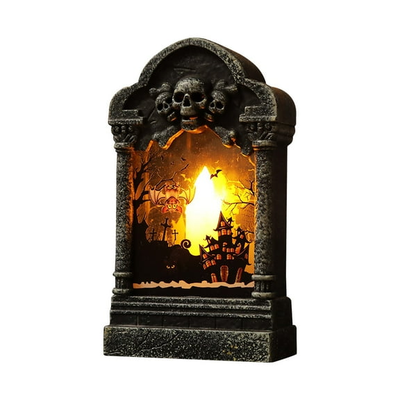 Tombstone Wind Lamp Creative Desktop Luminous Night Light With Spooky Skull Castle Scene Design Illuminated Warm Flickering Led Light Ideal For Haunted House Room Decor