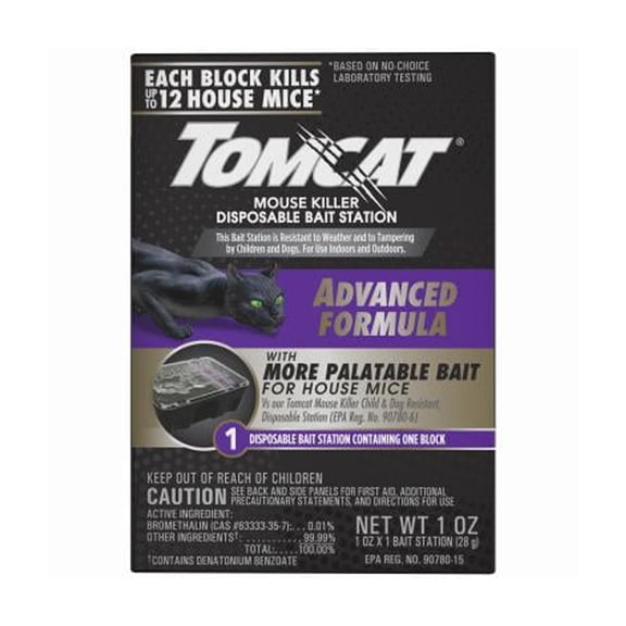 Tomcat Advanced Brand Mouse Bait with Disposable Station, Indoor and Outdoor Use, 1 Pre-Filled Ready-to-Use Station