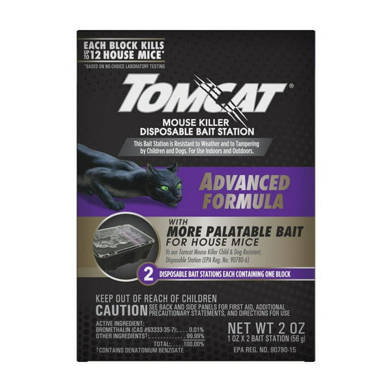 Tomcat Advanced Mouse Bait Station Child-Resistant - Disposable, 2-Pack