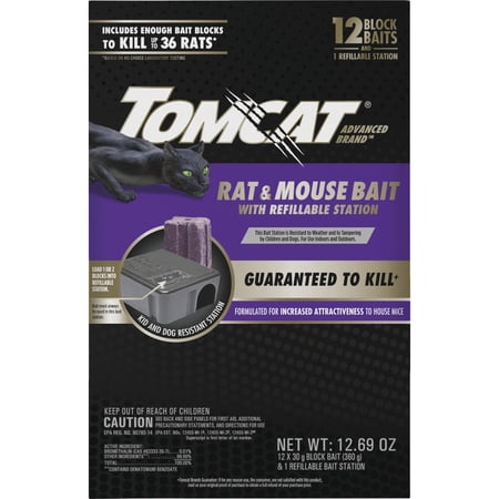 ScottsMiracle-Gro Tomcat Advanced Rat & Mouse Bait Station with 12 Refillable Bait Blocks, Rodent Control — Residential Use, Standard Application