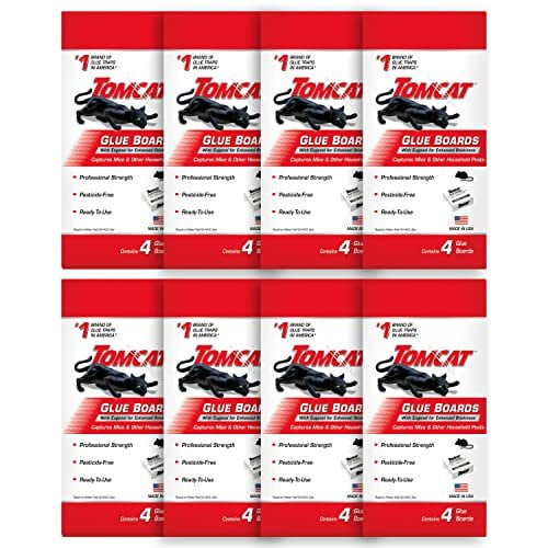 Tomcat Glue Boards with Immediate Grip Glue for Mice, Cockroaches, and Insects, Ready-to-Use, 8-Pack 32 Glue Boards