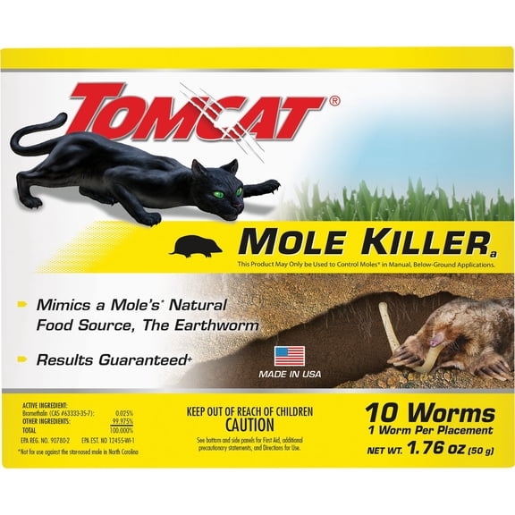 Tomcat Mole Killer Worm Formula Bait - Outdoor Use - Set of 6 Residential Use, Standard Application