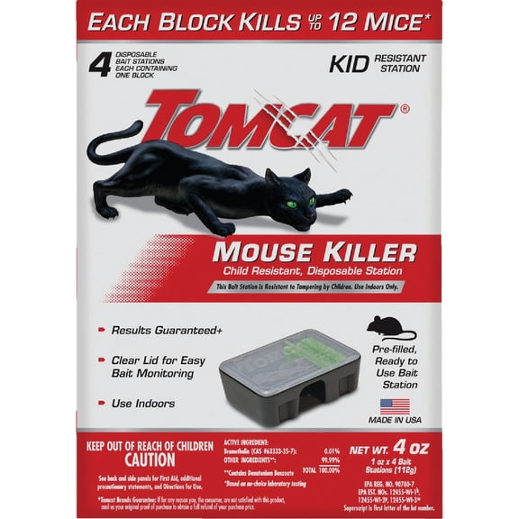 Tomcat Mouse Killer Child Resistant, Disposable Station, 4-Pack 16 Preloaded Stations