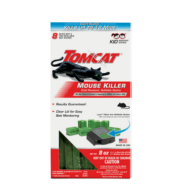 Tomcat Mouse Killer Child Resistant, Refillable Station with 8 Bait Block Refills