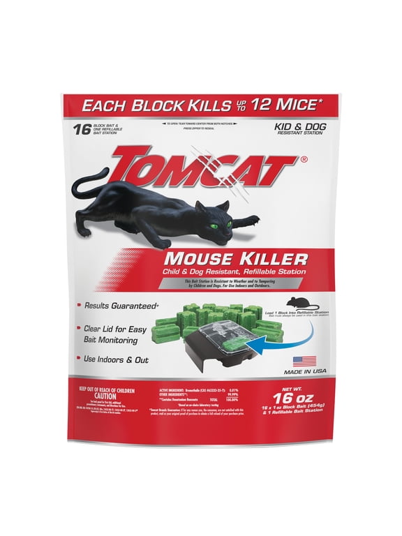 Mouse Killer, Child and Dog Resistant, Refillable Station - Includes 16 Bait Blocks