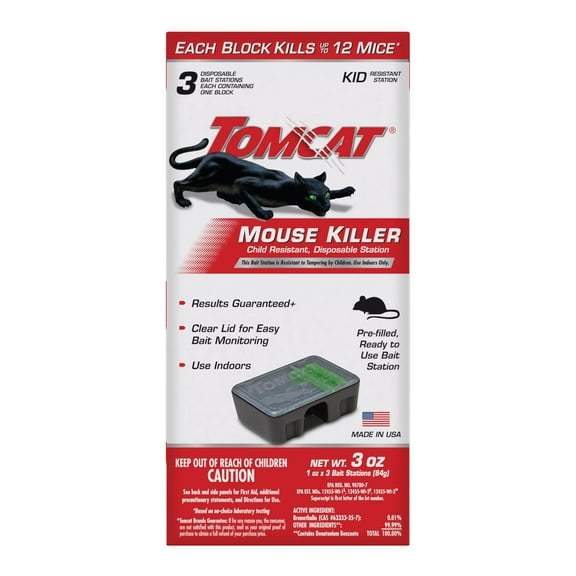 Tomcat Mouse Killer Disposable Station for Indoor Use - Child Resistant, 3 Stations with 1 Bait Each