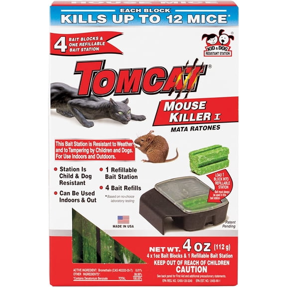 Tomcat Mouse Killer I Tier 1 Refillable Mouse Bait Station, 1 Station with 4 Baits (Box)