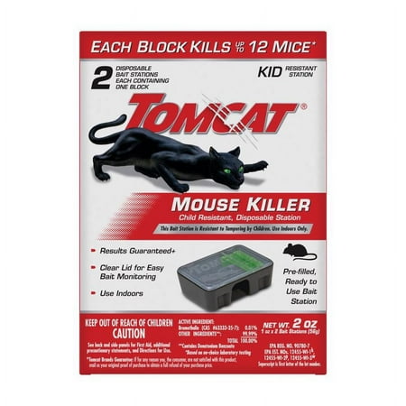 TOMCAT Mouse Killer Disposable Bait Station - Indoor Trap, Refillable - 2 Pack