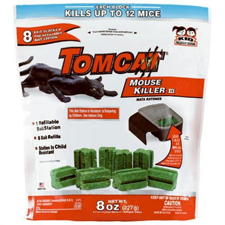 Tomcat Mouse Killer Child Resistant, Disposable Station, 4 Pre-Filled  Ready-To-Use Bait Stations