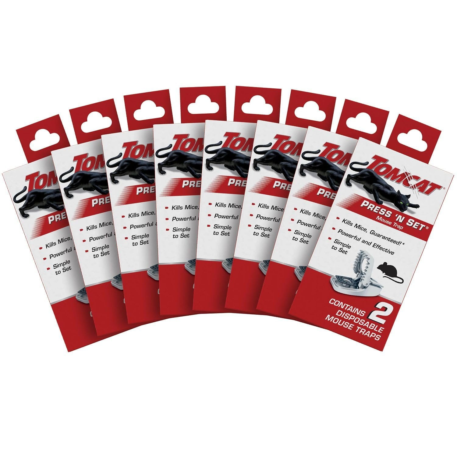 Tomcat Press 'N Set Mouse Trap for Indoor or Outdoor Use, Plastic Spring-Loaded Mouse Killer with Grab Tab, 8 Pack 16 Traps