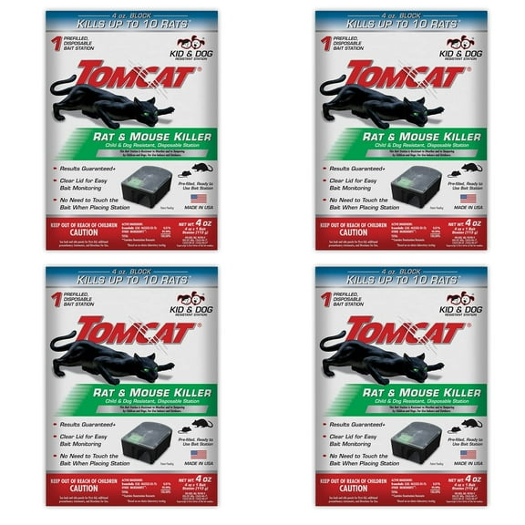 Tomcat Rat & Mouse Killer Trap Child-Resistant - 4 Pack, 1 Station, Gray