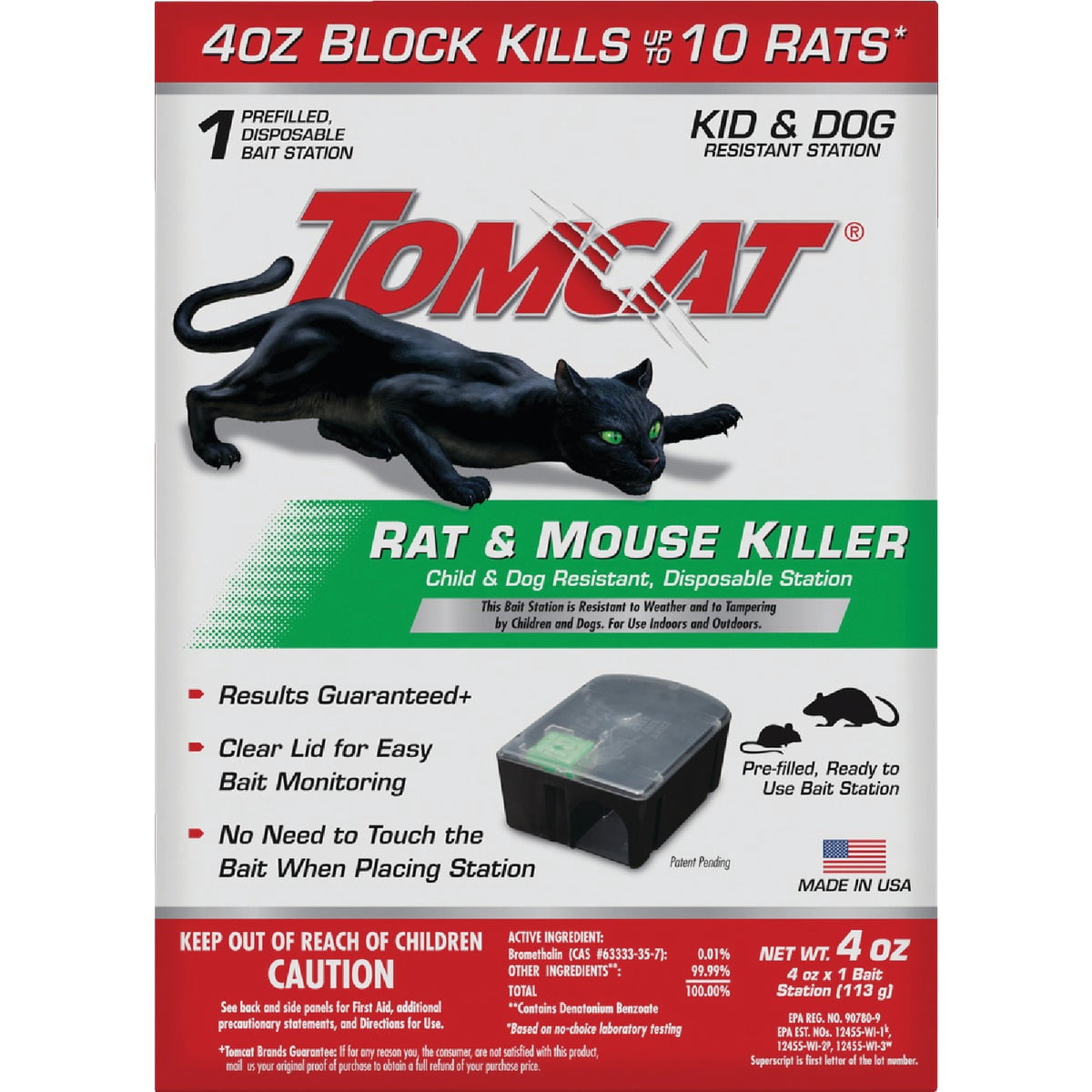 Tomcat Rat and Mouse Killer Disposable Station for Indoor/Outdoor Use - Child and Dog Resistant 1 Station 4 Pack