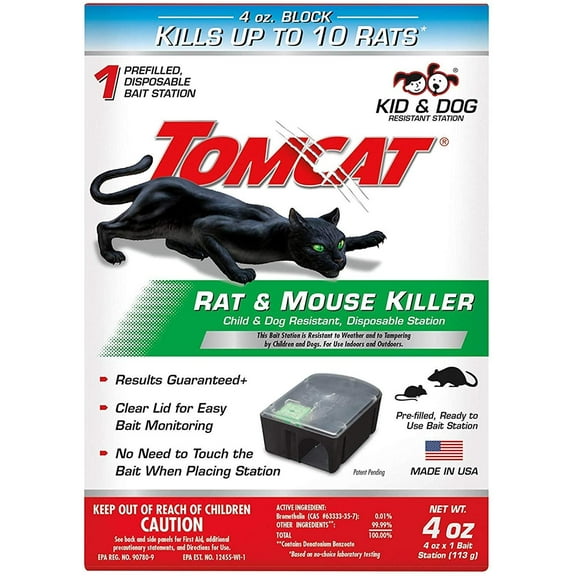 Tomcat Rat and Mouse Killer Disposable Station for Indoor/Outdoor Use - Child and Dog Resistant 1 Station 6 Pack