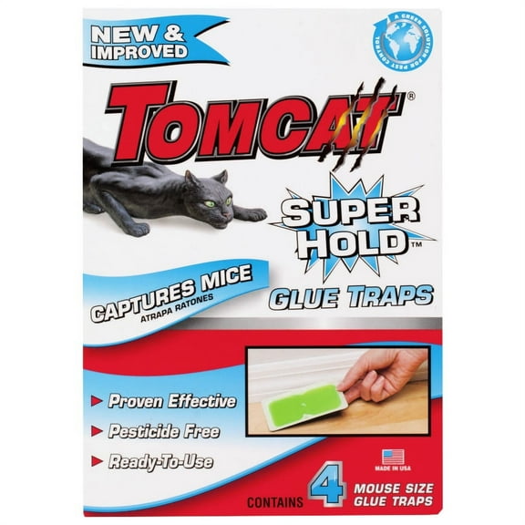 Tomcat Super Hold Mouse Glue Trap, 4 Traps, Ready to Use