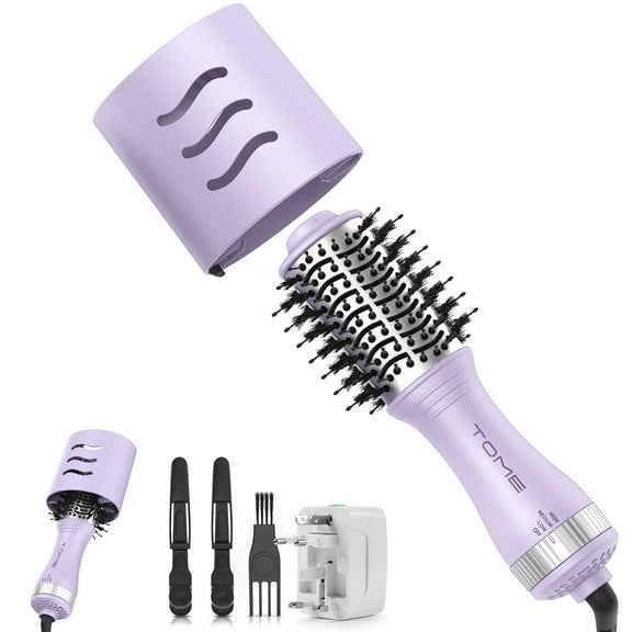 Tome 4-in-1 One-Step Dual Voltage 2 inch Hair Dryer Brush,Travel Volumizer Hot Air Brush with Protective Cover Purple