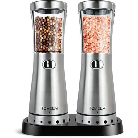 Tomeem Automatic Electric Salt and Pepper Grinder Set Rechargeable Salt and Pepper Shakers Stainless Steel 4.5oz Larger Capacity with Led Light