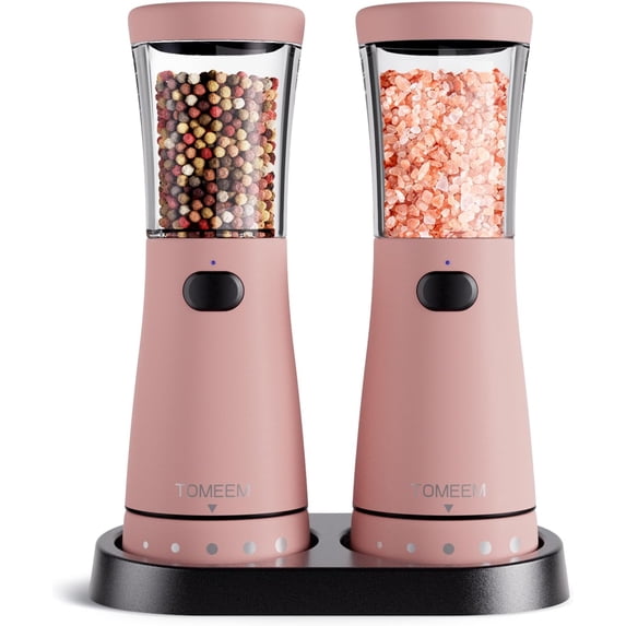 Tomeem Electric Pepper Grinder Rechargeable Automatic Mill Shaker USB Charging with LED Light, Adjustable Coarseness, Refillable, Pink
