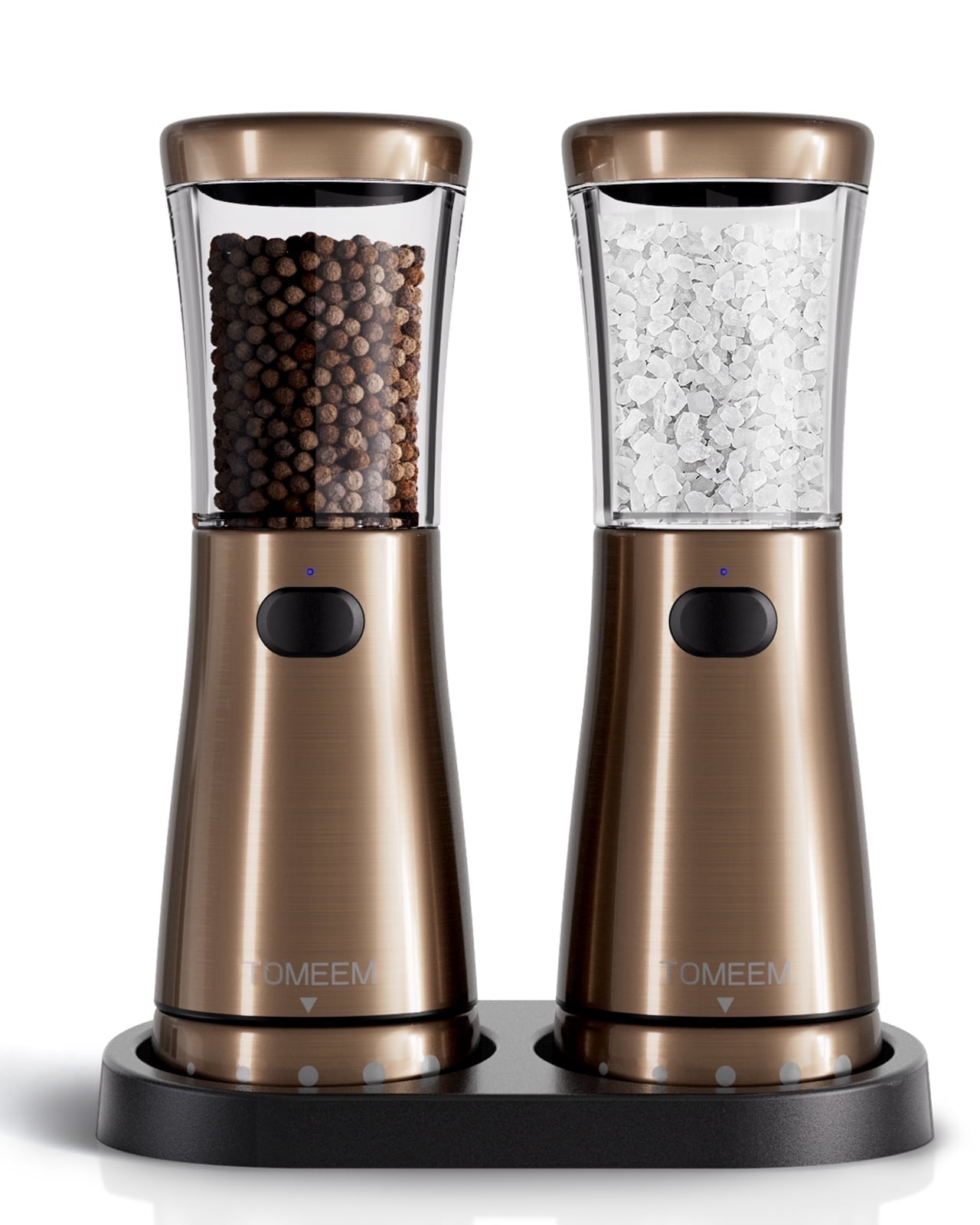 Tomeem Electric Pepper Grinder Sets Automatic Salt and Pepper Electric with 4.5oz Large Capacity Adjustable Coarseness Stainless Steel Bronze