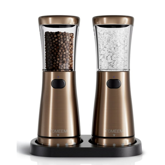Tomeem Electric Pepper Grinder Sets Automatic Salt and Pepper Electric with 4.5oz Large Capacity Adjustable Coarseness Stainless Steel Bronze