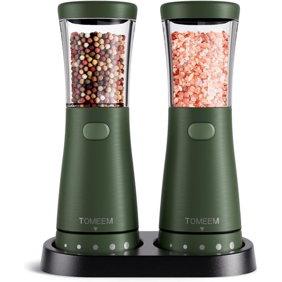 Tomeem Electric Pepper Grinder with LED Light & USB Rechargeable Stainless Steel Automatic Mill Shakers, Dark Green