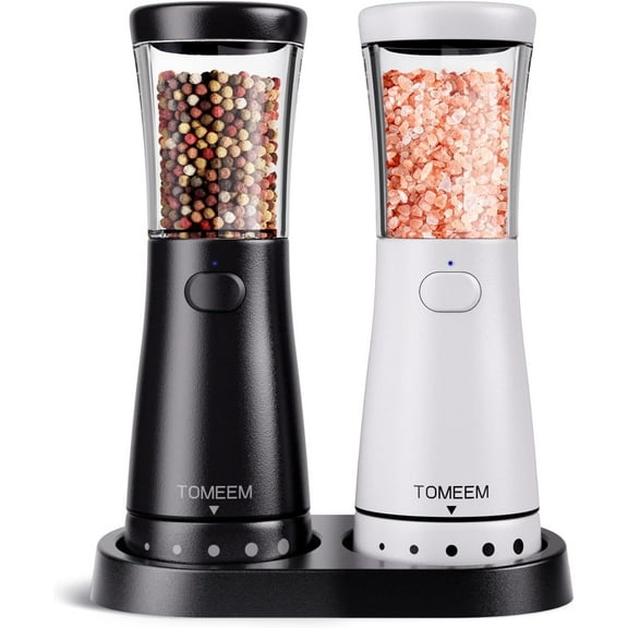 Tomeem Electric Salt and Pepper Grinder Set Automatic Pepper Mill Shakers Adjustable Coarseness, 4.5 oz Capacity