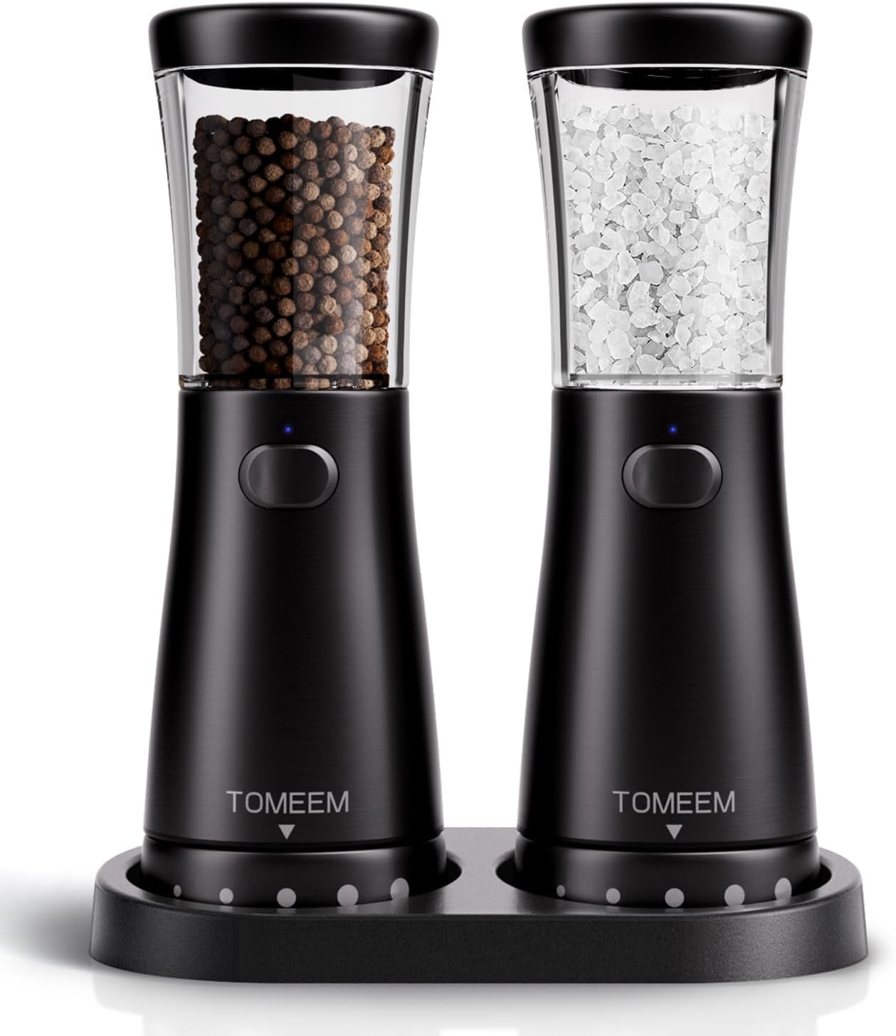 Tomeem Electric Salt and Pepper Grinder Set Rechargeable Adjustable Coarseness Stainless Steel Automatic Shaker with Light