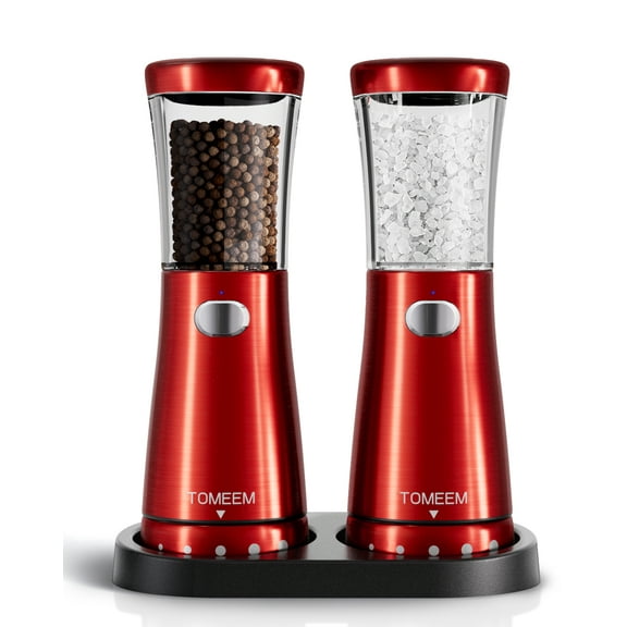 Tomeem Electric Salt and Pepper Grinder Set Rechargeable Stainless Steel Salt and Pepper Shakers Electric with Lights Double Gloss Red