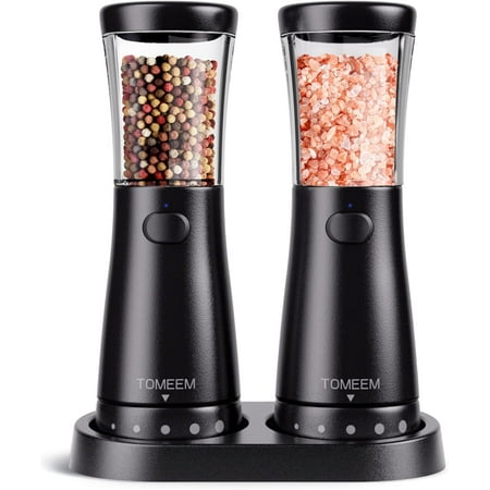 Tomeem Electric Salt and Pepper Grinder Set Stainless Steel USB Rechargeable, Adjustable Coarseness with LED Light