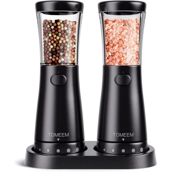 Tomeem Electric Salt and Pepper Grinder Set Stainless Steel USB Rechargeable,  Adjustable Coarseness with LED Light