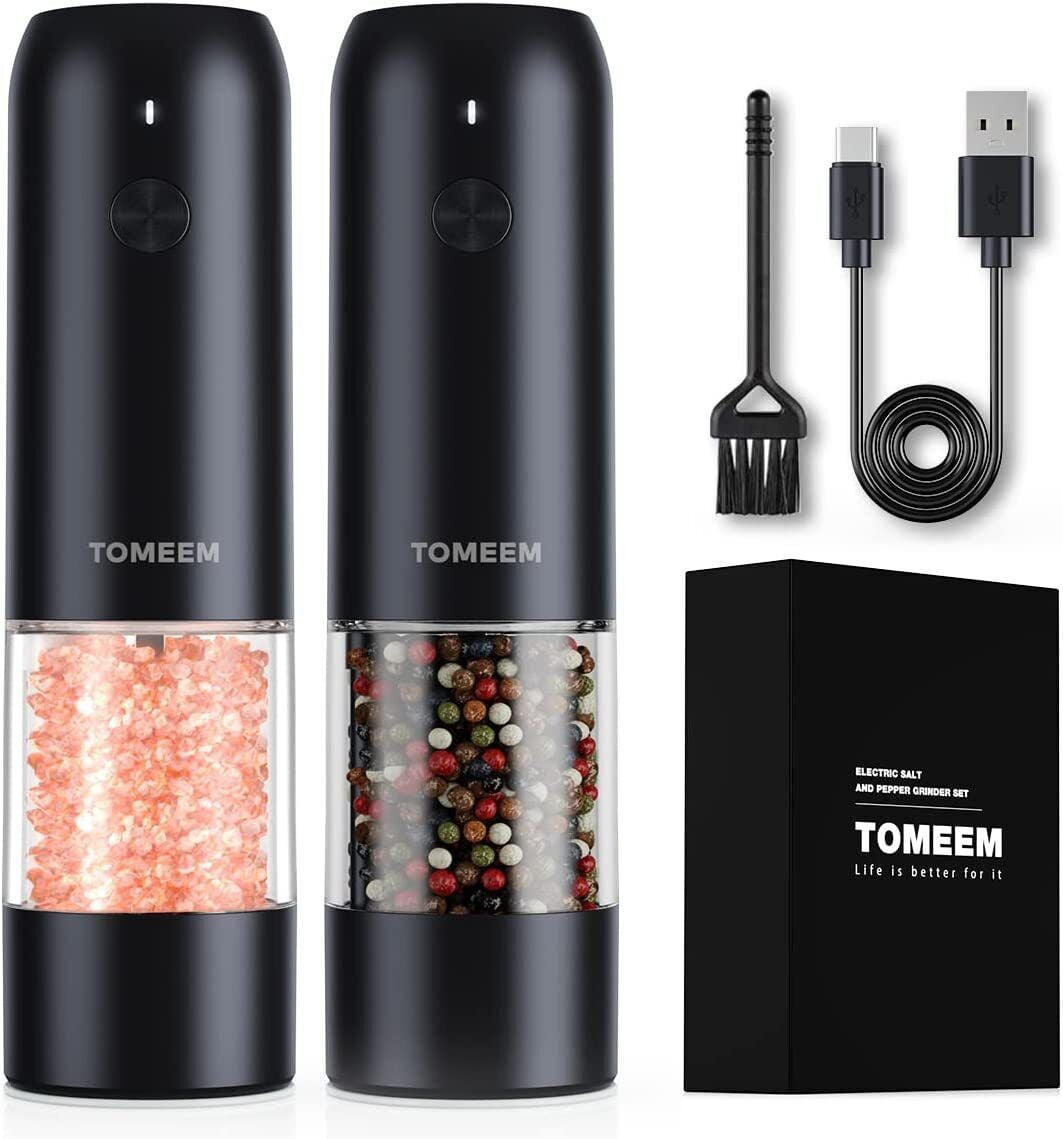 Tomeem Adjustable White Salt & Black Pepper Grinder with LED Light & USB  Charger