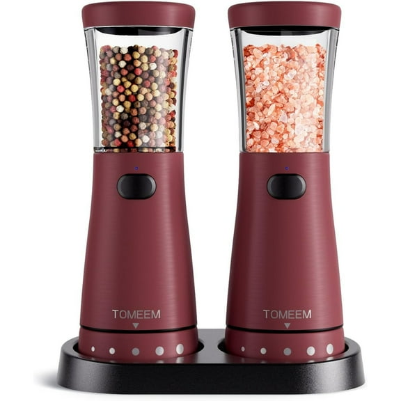 Tomeem Electric Salt and Pepper Grinder Set with LED lights, 5-level Adjustable Coarseness, Rechargeable Automatic Salt and Pepper Grinder Set