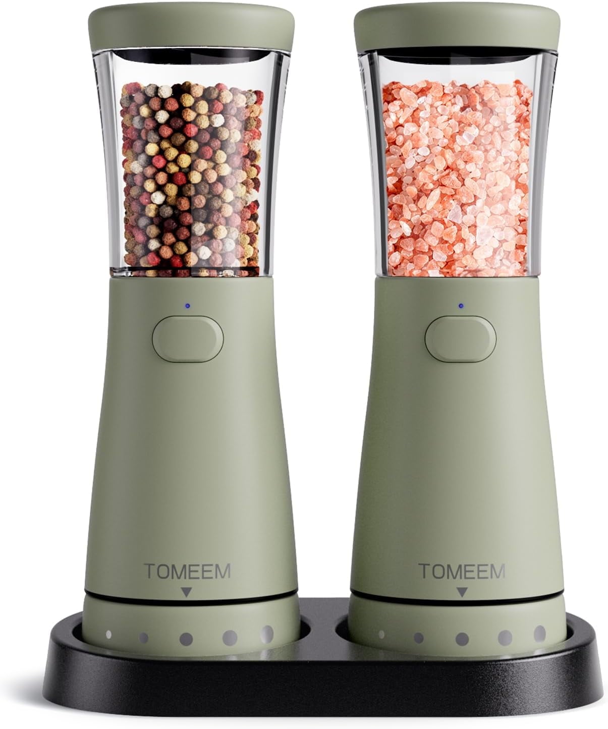 Tomeem Electric Salt and Pepper Grinder Set with Led Light, 4.5oz Large Capacity, Adjustable Coarseness, Green
