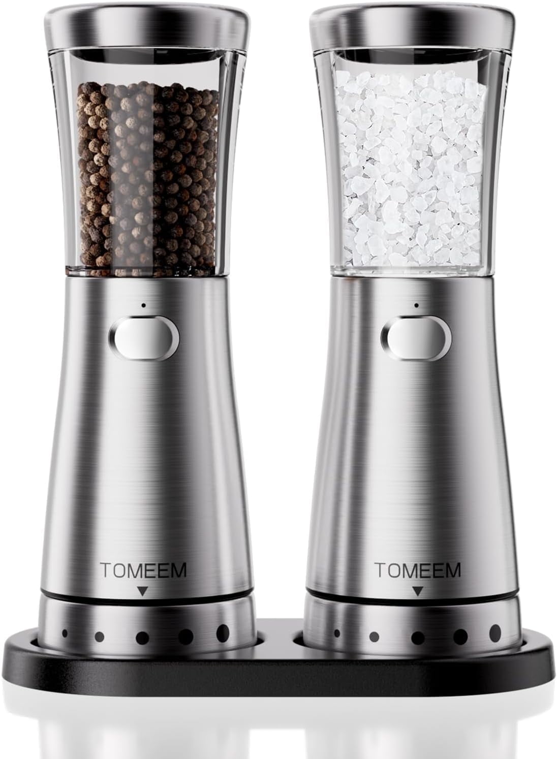 Tomeem Electric Salt and Pepper Grinder Sets with LED Light & USB Rechargeable One Hand Dual Electric Pepper Grinder