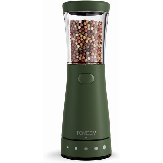 Tomeem Electric Salt and Pepper Grinder Stainless Steel USB Rechargeable, Adjustable Coarseness with LED Light,, 1 PC