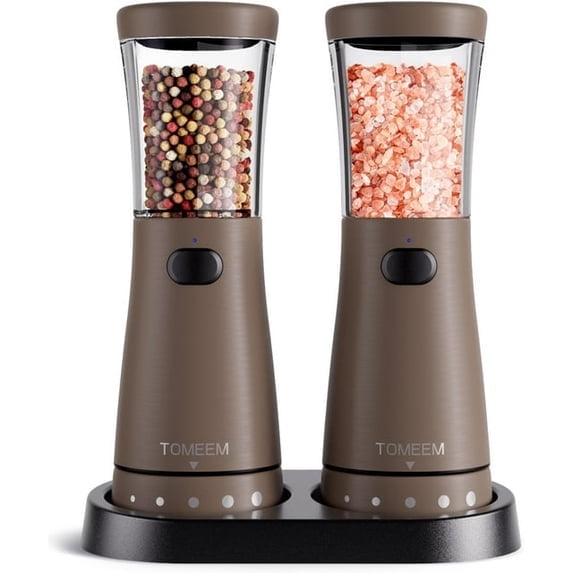 Tomeem Salt and Pepper Grinder Set Stainless Steel with Storage Base, Adjustable Coarseness, 4.5oz arge Capacity