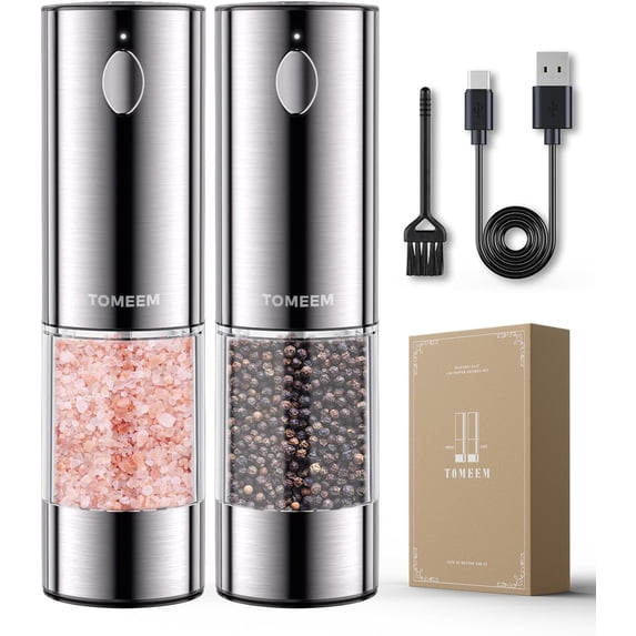 Tomeem Salt and Pepper Shaker Set with LED Lights and Salt Grinder Refillable with 6 Adjustable Coarseness Electric Salt and Pepper Grinder Set