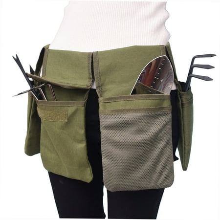 Tomfoto Garden Tool Belt Canvas Waist Tool Apron with Pockets Gardening Kit Tote Bag Home Organizer Gardening Tool Kit Holder Lawn Yard Storage Bag Carrier