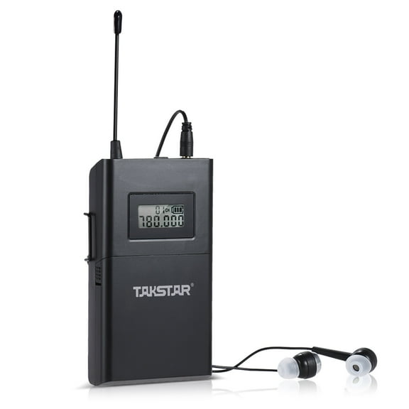 Tomfoto WPM-200R UHF Wireless Audio System Receiver LCD Display 6 Selectable Channels 50m Transmission Distance with In-Ear Headphones