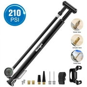 Tomight Mini Bike Pump, High Pressure 210 PSI/14.5 Bar Floor Pump with Pressure Gauge and Flexible Hose, Accurate Fast Inflation, Including Gas Needle to Inflate Sports Balls, Swimming Rings -Black