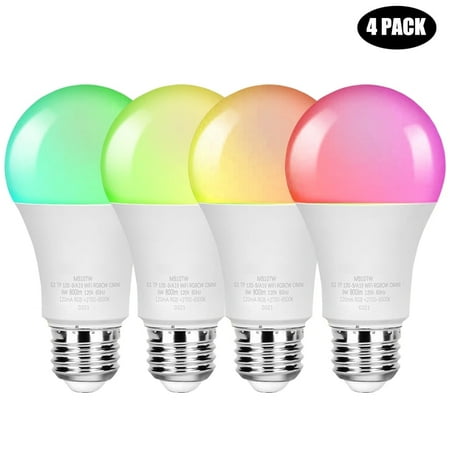 Tomight WiFi Smart Light Bulbs, Color Changing Light Bulbs, 9W (60W Equivalent), A19, E26, Music Sync, Compatible with Alexa and Google Assistant, 4-Pack LED Light Bulbs