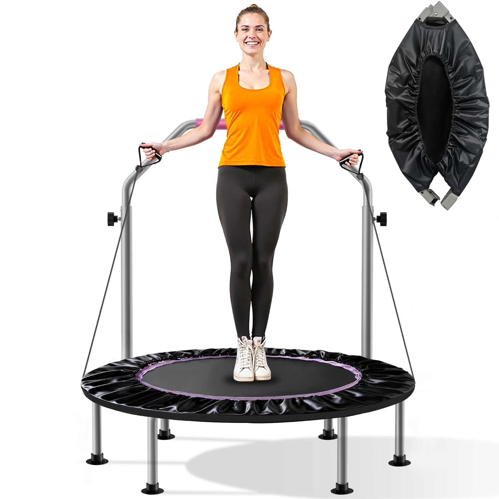 Tomile 40" Rebounder Trampoline, 440lbs Portable Fitness Bouncer with Loop Belt, Adjustable Handle, Suitable for Adults Exercise