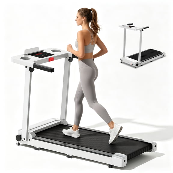 Tomile Foldable Treadmill 300 lb capacity, 3.0 HP Compact Treadmill for Home with LED Display for Daily Exercise, White