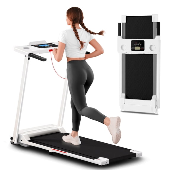 Tomile Foldable Treadmill for Home, 3.0HP Portable Treadmill with 300 lbs Weight Capacity for Jogging Walking, White